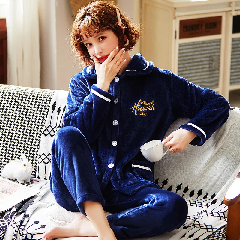 

Fdfklak Casual Letter Print Women's Pajamas Set Warm Coral Fleece Flannel Sleepwear Winter Nightwear Home Suit New Pijama Mujer