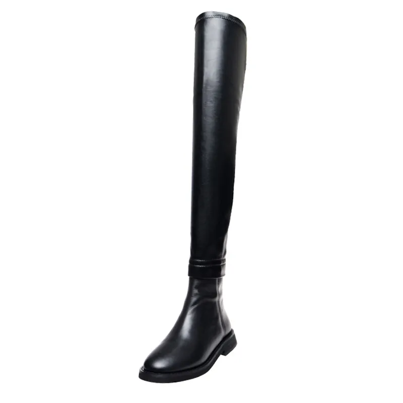 black 3cm MORAZORA/Новинка года; Лидер продаж; модные сапоги выше колена; женские сапоги черного цвета из натуральной кожи; обувь на высоком толстом каблуке с круглым носком - Цвет: black 3cm