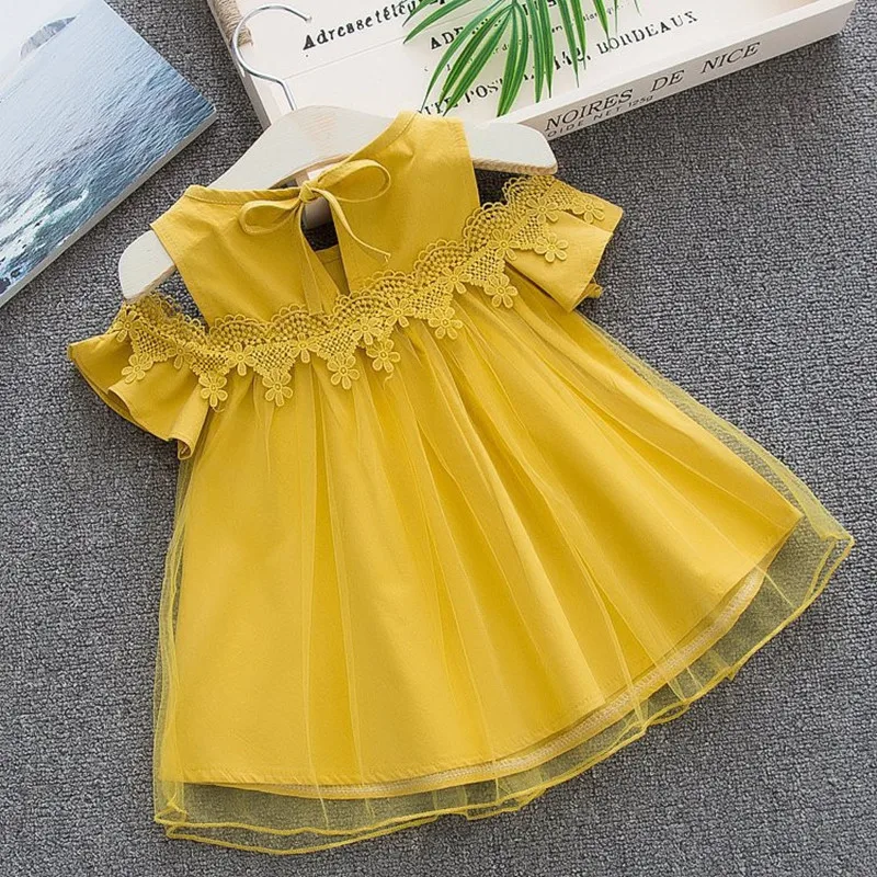 Alice/детское летнее платье хлопковая одежда с цветочным рисунком для маленьких девочек кружевные платья с открытыми плечами детская однотонная Милая сетчатая одежда