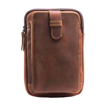 

Men Cell/Mobile Phone Case Genuine Leather Fanny Pack Cigarette Vintage Hook Purse Crazy Horse Cowhide Waist Hip Bum Belt Bags