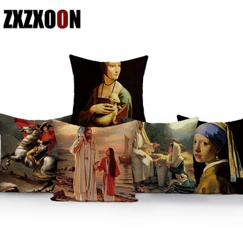 

Decorative Throw Pillows Case Art Oil Painting Pearl Girl Wearing Earrings Sofa Cushion Cover for Living Room Decoration