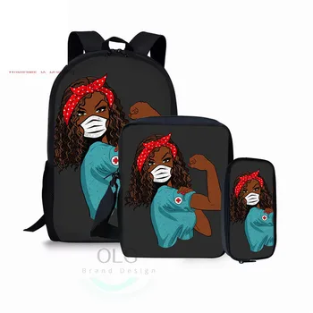 

3PCS/Sets Schoolbag African Nationalism 3D Printed School Backpack For Girls Multifunction Bagpack Kids Sac A Dos Fille