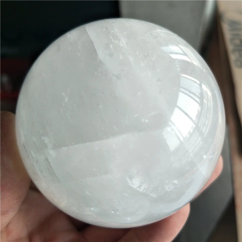 

big ball 7-8 cm natural white calcite sphere healing crystal gemstone specimen mineral spirit iceland stone ball with wood base