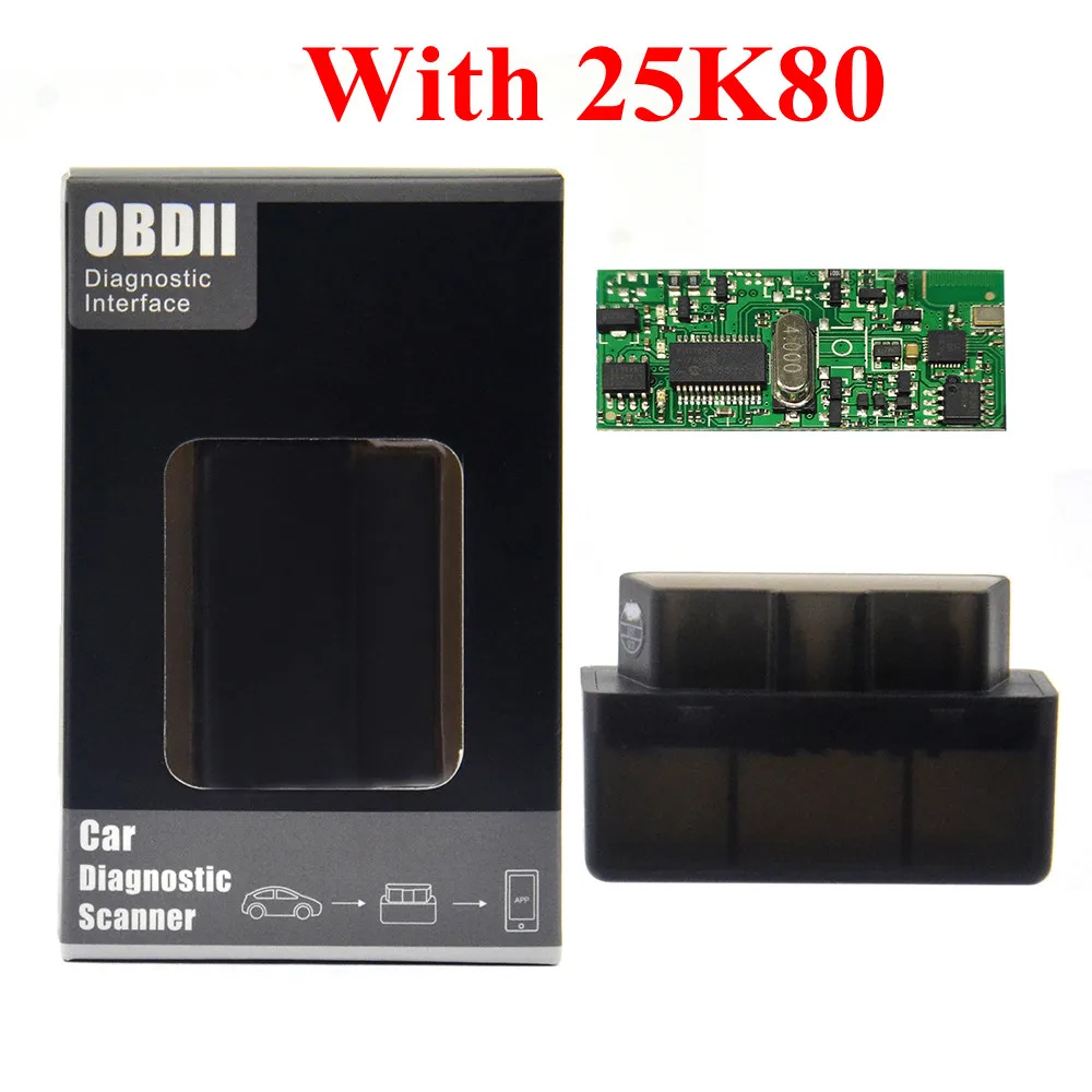 Новейший 25K80 Мини elm327 Bluetooth OBD2 V1.5 OBD 2 Автомобильный диагностический инструмент сканер elm327 OBDII адаптер автоматический диагностический инструмент - Цвет: black 1.5 wt 25K80