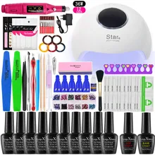 Набор для ногтей 36 Вт УФ лампа для ногтей маникюрный набор 10/6 цветов геля акриловый лак для ногтей комплект Гель-лак УФ-удлинитель для головок ружье гвоздя набора ящик для инструментов