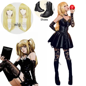 

Anime Death Note Misa Amane Cosplay Costume Black Party Dress custom any size Halloween women cosplay costume Wigs and shoes