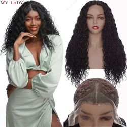 My-Lady 25inch Synthetic Brazilian T Part Lace Wigs Black Kinky Curly Wig Water Wave Afro Wig For Women Wholesale Deep Wave Wigs
