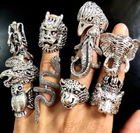 25pcs/lot Animals Rocker Biker Man Ring Dragon Snake Elephant Owl Big Men Ring Party Gift Wholesale Mixed 2