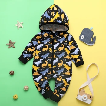 

Cotton Casual Fashion Cartoon Printing Long Sleeve Bodysuits Baby Bodysuit Spring Autumn Newborn Boys Girls Hooded Rompers