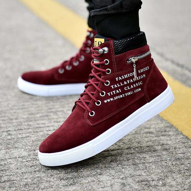 

Autumn Winter Fashion Men's Boots New Red Ankle Boots Men Lace Up High Top Men's Shoes Casual Martins Boots Men Zapatos Hombre