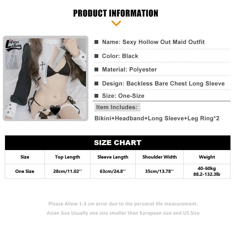 Hollow Out Bare Chest Women Sexy Lingerie Lace Patchwork Maid Uniform Nun Cosplay Costume Hot Bikini Top Long Sleeve Ultra Short