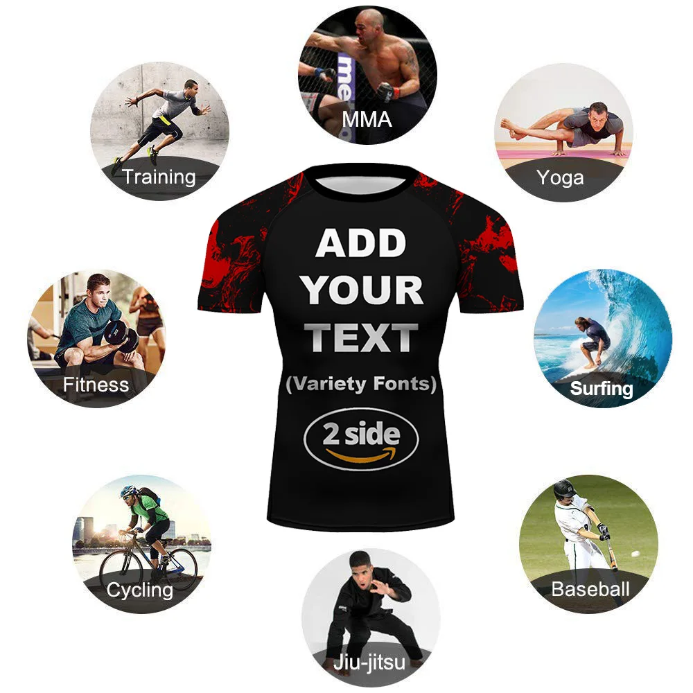 & Personalized Text Short Sleeve Athletic Tees Running Baselayer Training Rash Guard, MMA, BJJ, No-Gi, Cross