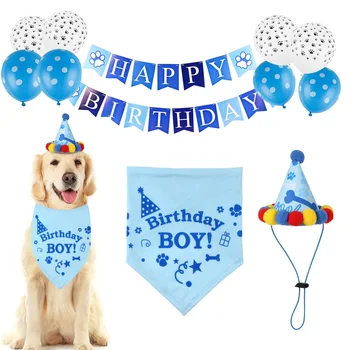 

Super Soft Pet Happy Birthday Dog Saliva Towel Puppy Napkin Hat Set Bib Scarf Collar Hat Decorating Bandanas Balloon Set