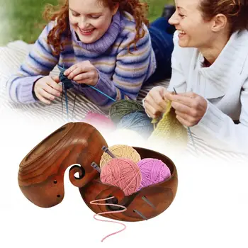 

Multifunctional Solid Wood Bowl 2 In 1 Yarn Storage Bowl Organizer For Knitting And Crocheting