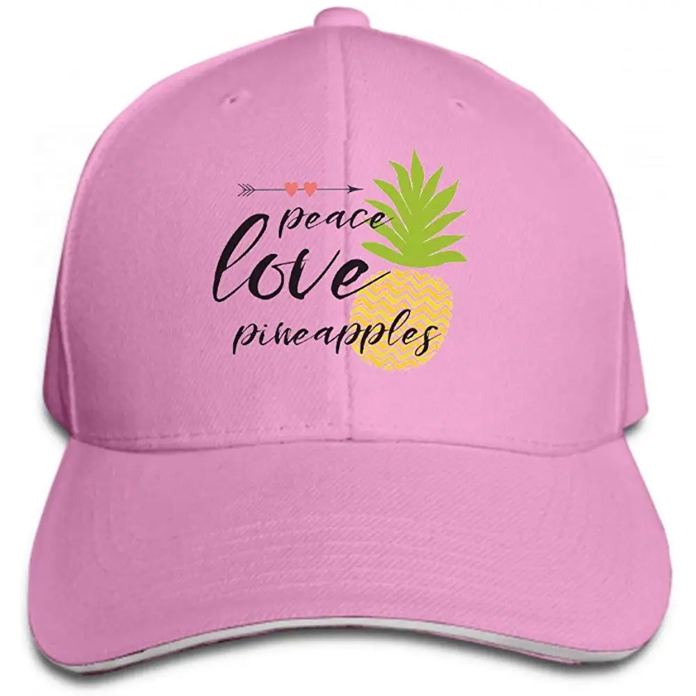Унисекс Хлопок сэндвич фуражка регулируемые бейсбольные кепки текст мир любовь ананасы украшены свежие ананас сердца лето розовый