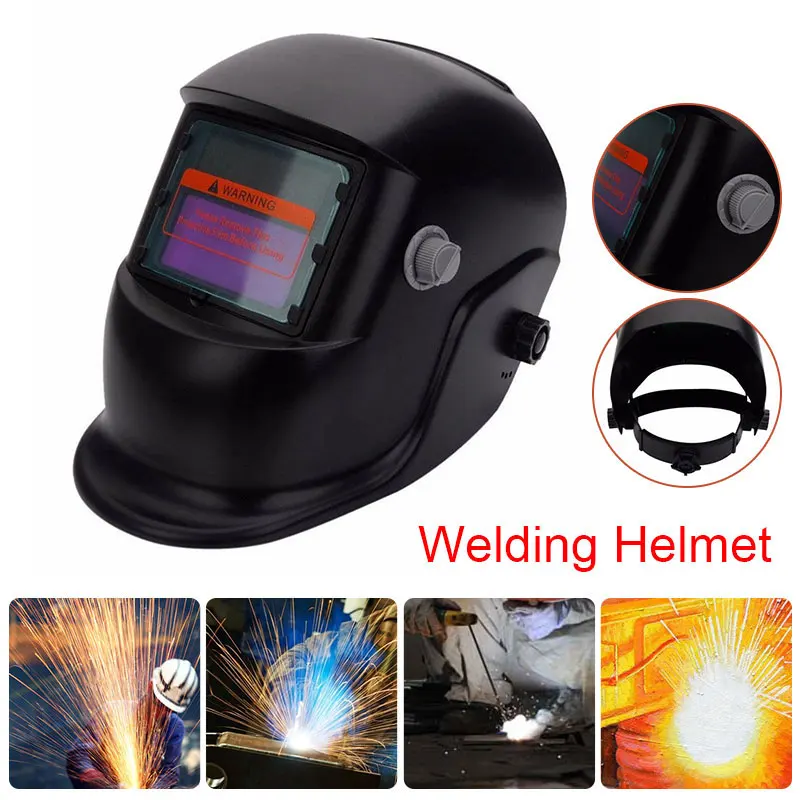 Solar Auto Darkening Black Grinding Sparkproof Helmet Shield Welding Helmet Effective 60mAH Lithium Battery Anti-Glare Lens