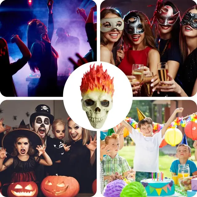 Halloween Horror Decoration Full Face Skull Mask/Helmet 2021 Creative Funny Unisex Adults Scary Flame Skeleton Masque Halloween 5