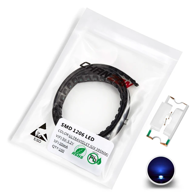 100 pcs 1206 SMD LED Emitting Diode Kit Lamp Chip Light Beads Warm White Red Green Blue Yellow Orange UV Pink Micro 3V SMT DIY 100pcs UV