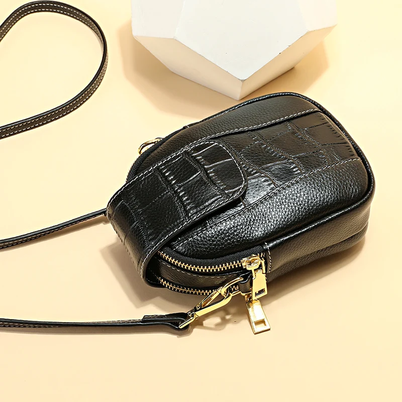 

Wmnuo New Phone Bag Women Alligator Cover Double Zipper Shoulder Bag Small Cow Leather Crossbody Bags Ladies Money Card Sac