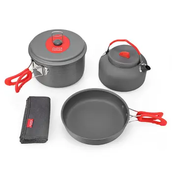 

ALOCS CW - C19T Hard Alumina Cooking Kit Cookware Set Portable Ultralight 2 - 3 People Pot Pan Kettle Dishcloth for Camping Picn