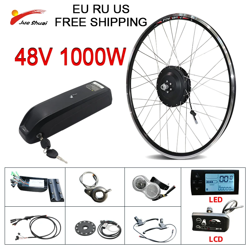 pour E-Bike Bicyclette SEASON 48V1000W 26 Pouces Kit de Conversion de Vélo électrique avec Hub Moteur de Roue Arrière Freewheel 7S Shimano et Affichage LCD