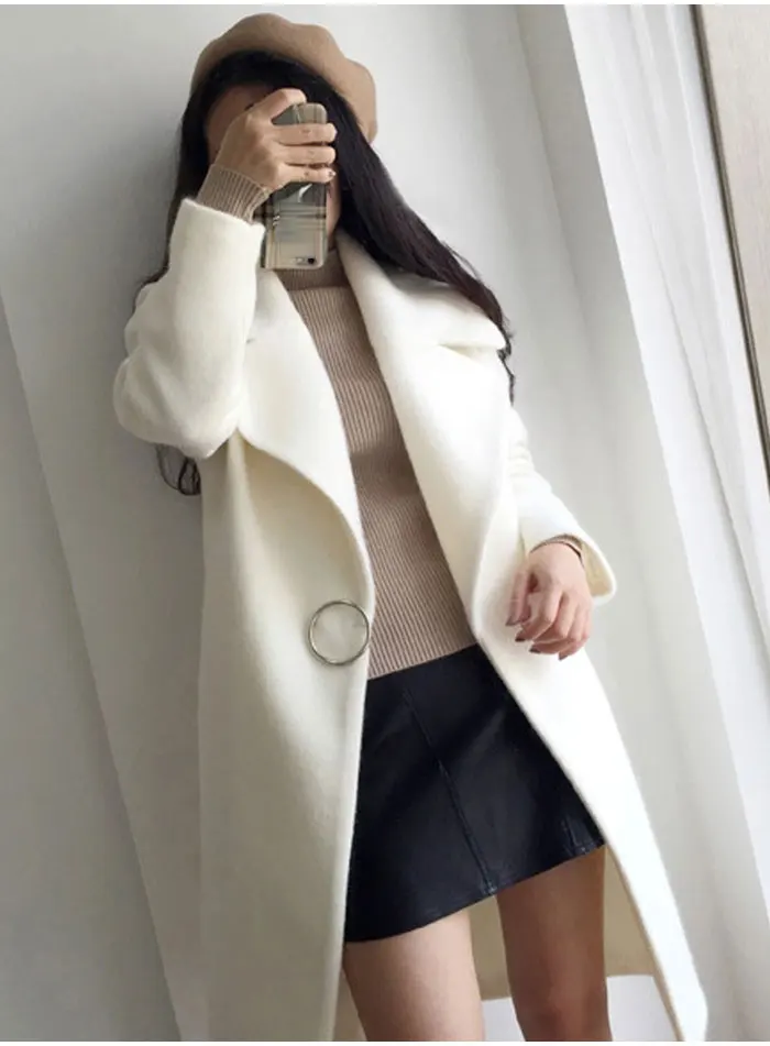 New Thin Wool Blend Coat Women Long Sleeve Turn-down Collar Outwear Jacket Casual Autumn Winter Elegant Overcoat Leisure