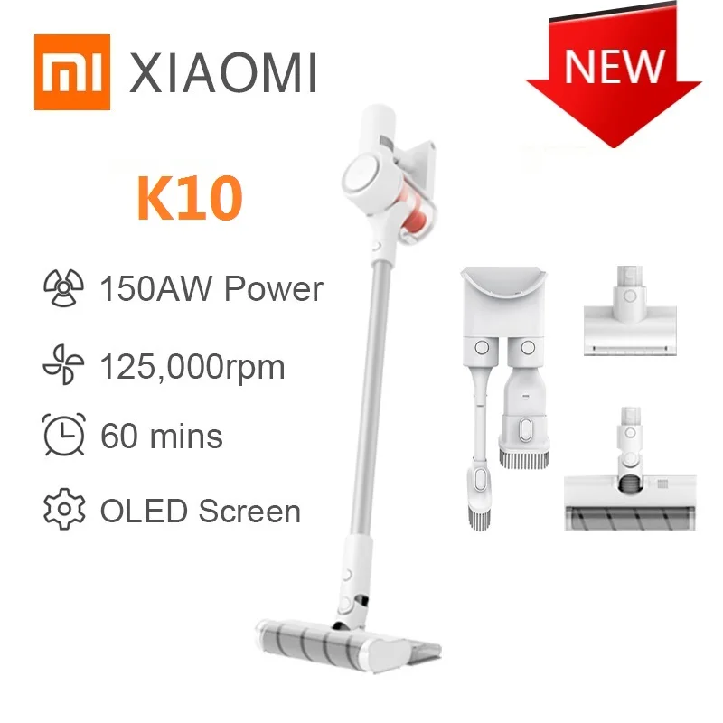 XIAOMI MIJIA-aspiradora de mano K10 Pro para el hogar y el coche, aspirador  eléctrico giratorio, fregado húmedo, succión ciclónica de 150AW, cepillo  múltiple