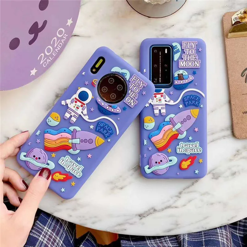 Милый мультяшный космический астронавт чехол для телефона Huawei P30 Mate 30 Pro Nova 3 4 5 6 SE