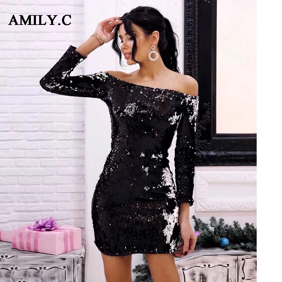 New Ladies Sequin Mini Dress Strapless Halter Black Sexy Nightclub Clothing Fashion Bodycon Dress Wholesale