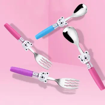 

Cute Cartoon Spoon Fork Baby Tableware Kids Children Training Eating Spoons Forks Set Gift 304 Stainless Steel U50F