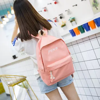 

New Unisex Green Words Cavans Backpacks for Girls Pink Zipper Multifunction Casual Shoulder Bags Large Capacity Schoolbag