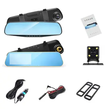 

4.3" 1080P Dual Lens Rear View Camera + Car DVR Mirror Dash Cam Recorder Kits