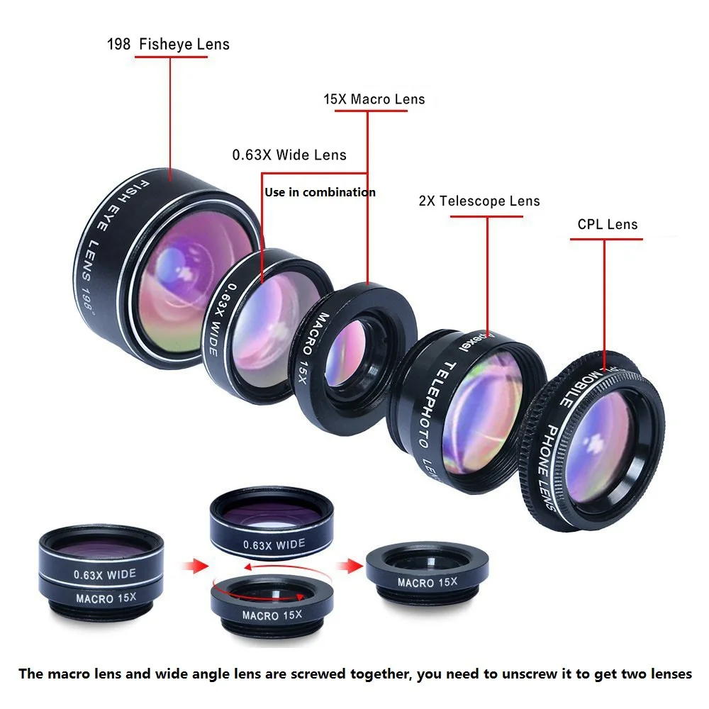 5 в 1 объектив рыбий глаз|camera lens kit|phone camera kitlens kit |
