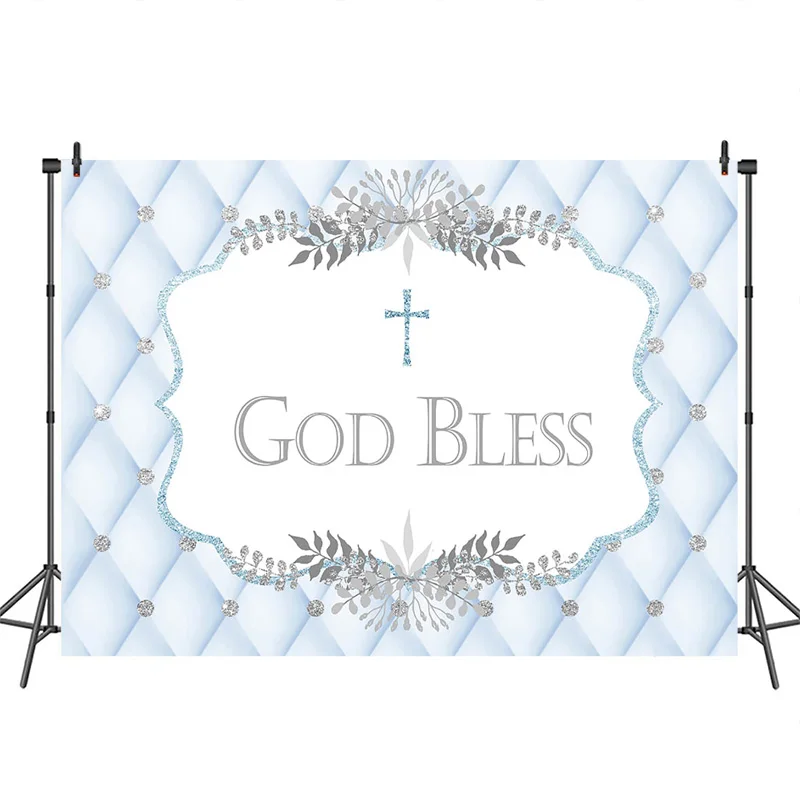MOCSIKA Baby Shower Backdrop for Photography God Bless Background Blue Headboard Baptism Birthday Party Banner Decoration | Электроника
