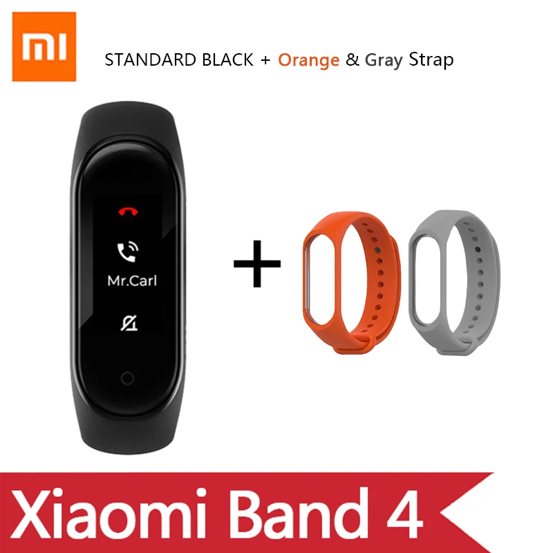 Умный Браслет OriginalXiao mi Band 4 на английском, испанском и русском языках, 3 цвета, AMOLED экран, mi band 4, Smartband, fitness Traker - Цвет: Ad Orange Grey Strap