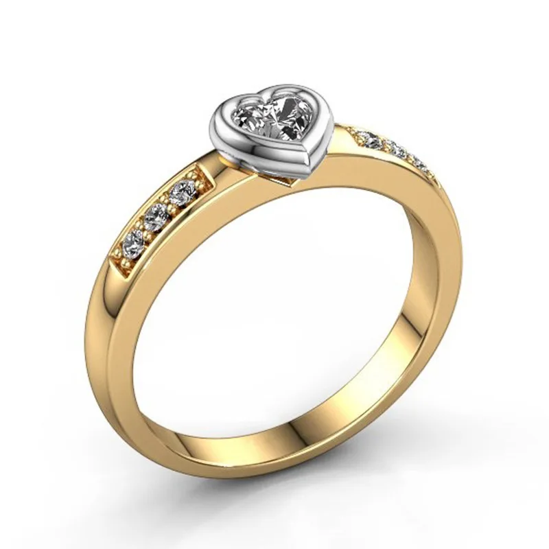 

2019 New Fashion Female Simple Heart Rhinestone Rings Women Gold Color Finger Ring Bridal Promise Wedding Ring