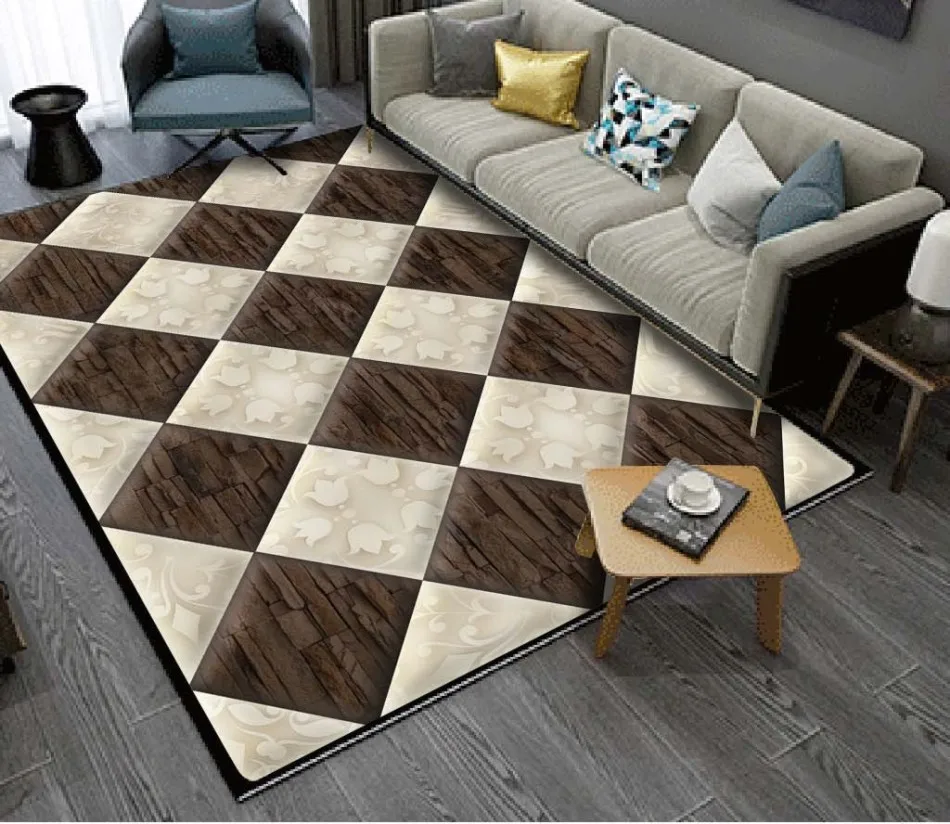 floor wallpaper 3d for living room  European retro rhombic carpet floor pvc self adhesive waterproof 3d floor sticker european style   white gray carpet living room bedroom floor mural wallpaper