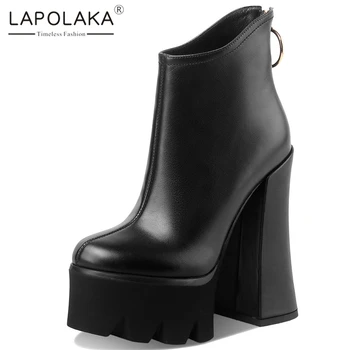 

Lapolaka Fashion Genuine Cow Leather Super High Heels Shoes Women Booties Platform Skidproof Zipper Concise Shoes Ladies