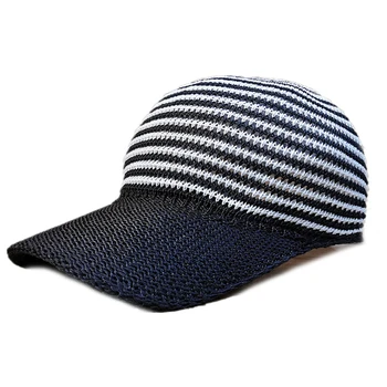

Men Women Spring Summer Autumn Knitted Polyester Fashion Striped Equestrian Sun Baseball Cap Sports Net Hip Hop Hat 55-60cm