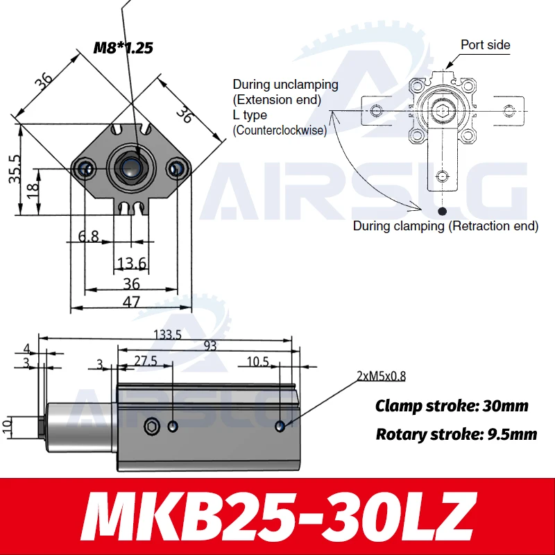 MKB25-30LZ Rotary Clamp Cylinder Rotating down clamping cylinder MKB25-20LZ MKB25-30RZ MKB32-10LZ MKB32-10RZ MKB32-20LNZ MKB32-50RNZ - Цвет: MKB25-30LZ