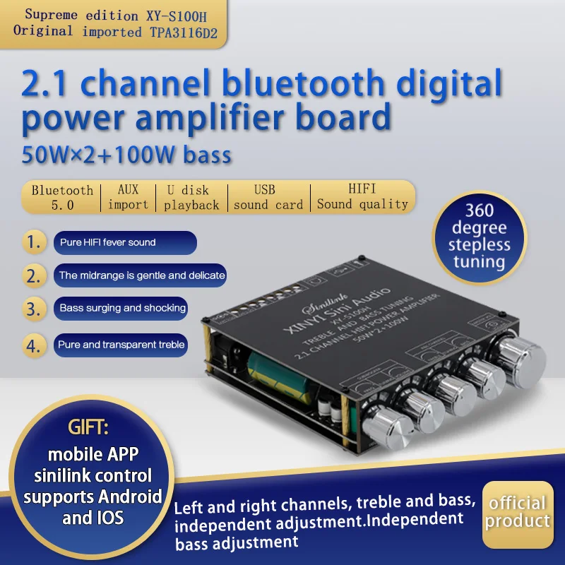 TPA3116D2 Bluetooth 9. 0 5 каналов мощность аудио стерео сабвуфер усилитель платы 50 Вт x2 + 2 1