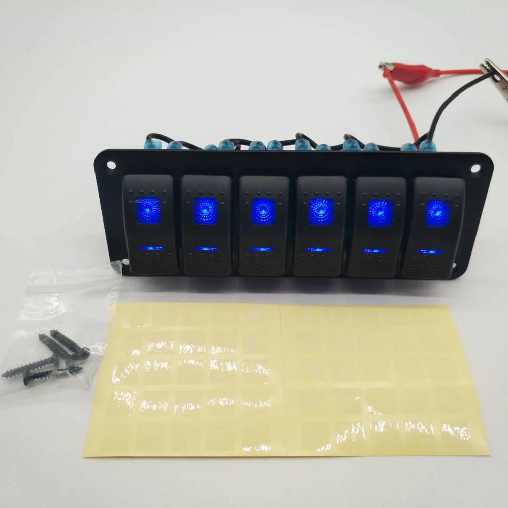 Универсальный Стикеры рокер 12/24V морской катер автомобиля 6 банда синий светодиодный перекидной переключатель Панель выключатель& Наклейка Выход защита от короткого замыкания