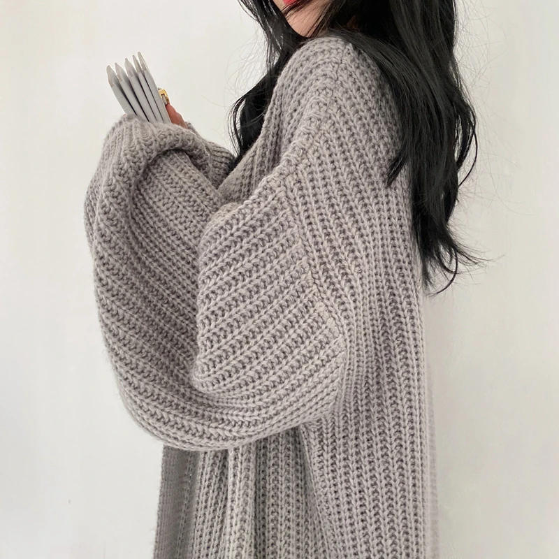 pink sweater Sungtin Casual Long Knitted Cardigan Women Tops Mujer Vintage Loose Sweater Coat Solid Oversized Jumper Korean Fashion Clothes black sweater