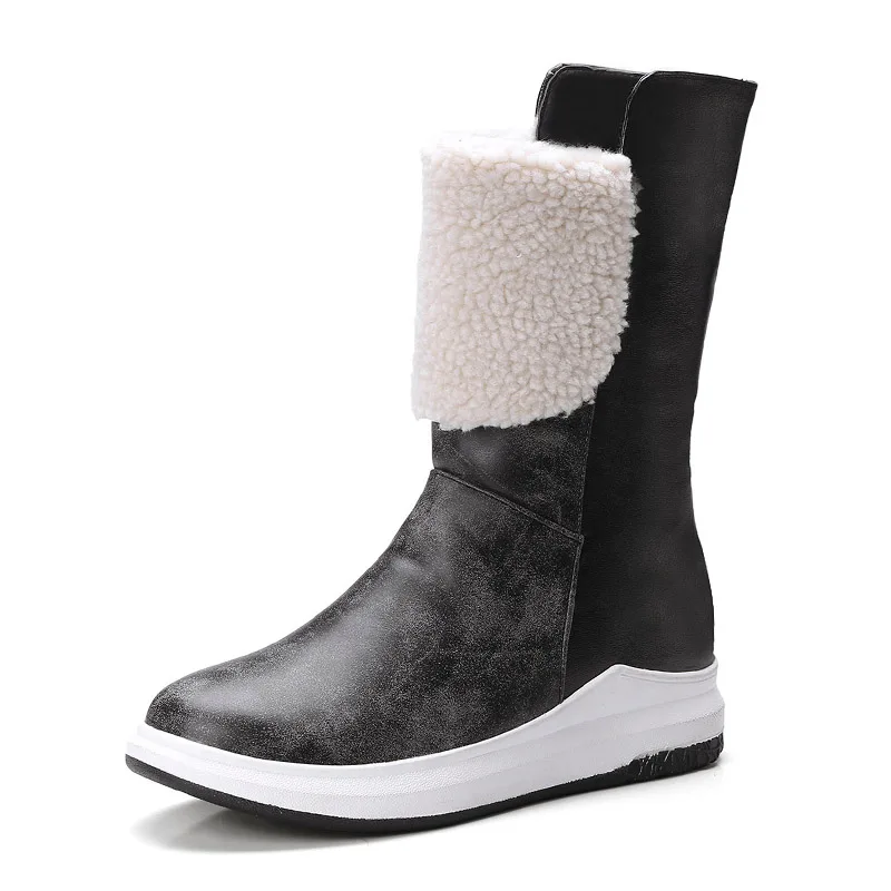 FITWEE Warm Women Mid Calf Boots Winter Outdoor Comfortable Flats Shoes Leisure Daily Women Fur Footwear Size 33-43