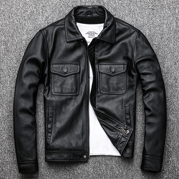 AMEKAJI head layer cowhide retro stone mill do old leather leather motorcycle leather jackets men brief paragraph - Цвет: No do old black