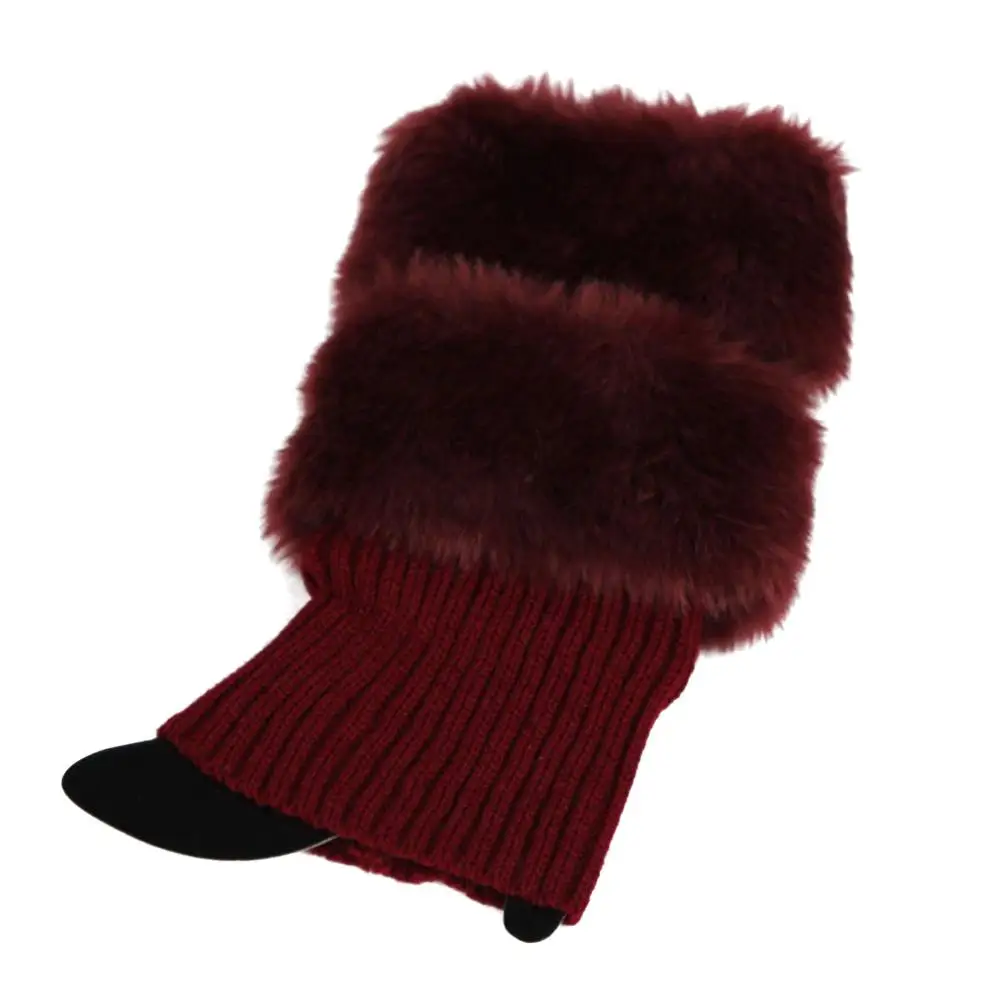 Crimson Women Winter Warm Crochet Knit Plush Trim Leg Warmers Cuffs Toppers Boot Socks - Цвет: Crimson
