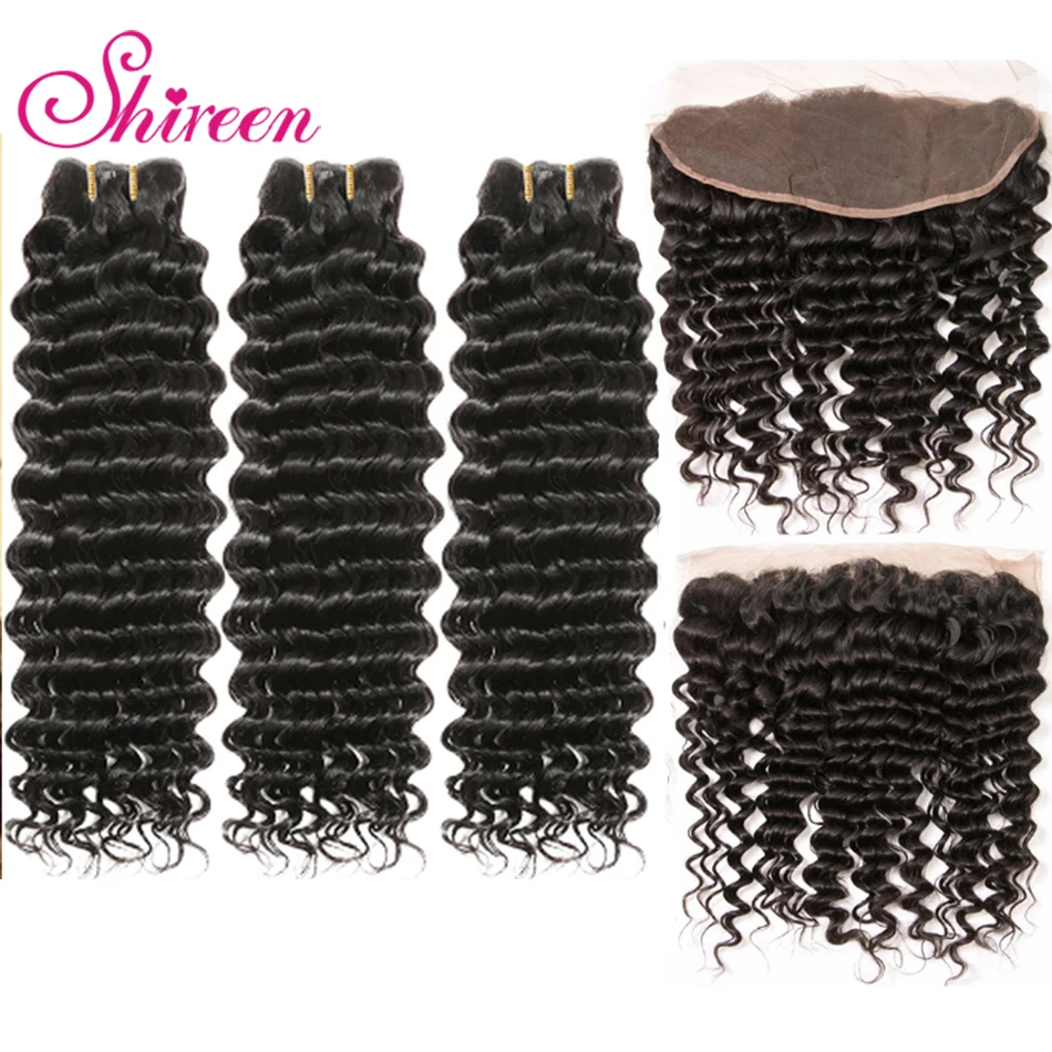

Shireen Malaysian Deep Wave Remy Human Hair 3Bundles With Ear to Ear Closure Deep Hair 13x4 Lace Frontal Closure With Bundles