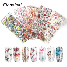 10 шт./компл. Голографическая фольга для ногтей дизайн Рождественский дизайн ногтей переводная наклейка водная горка Дизайн Ногтей Декоративные наклейки для маникюра