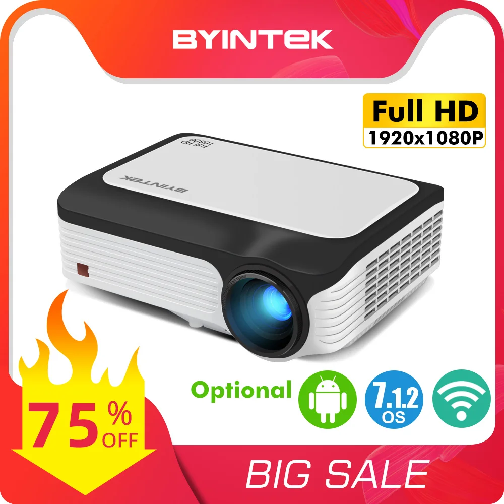Умный домашний кинотеатр BYINTEK M1080 на Android Full HD 1080P WIFI Портативный светодиодный мини