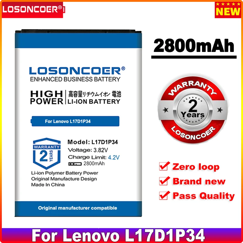 

LOSONCOER 2800mAh L17D1P34 Replacement Battery For LENOVO mobile phone bateria Li-Polymer Batterie